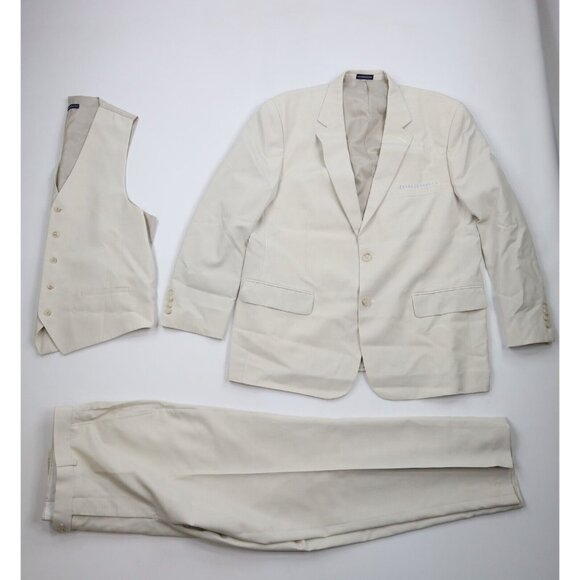 Streetwear Mens 46R Lightweight 3 Piece Wedding Suit Beige Tan Pants 36x30